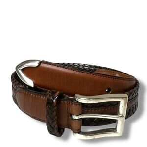 Leather Braided Belt Size 32 Silver Buckle And End Tip Brown Leather  Western